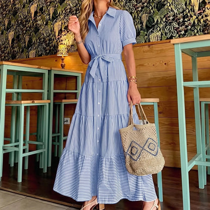 Robe Riviera — chemise longue rayée à ceinture