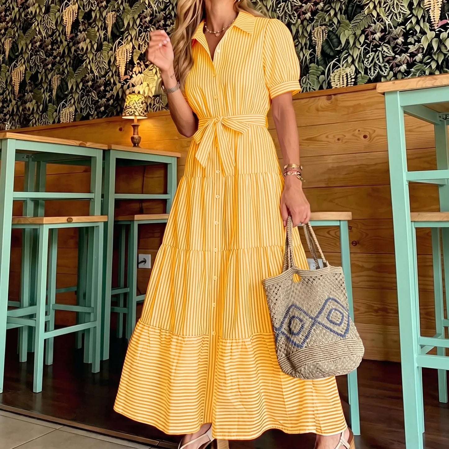 Robe Riviera — chemise longue rayée à ceinture