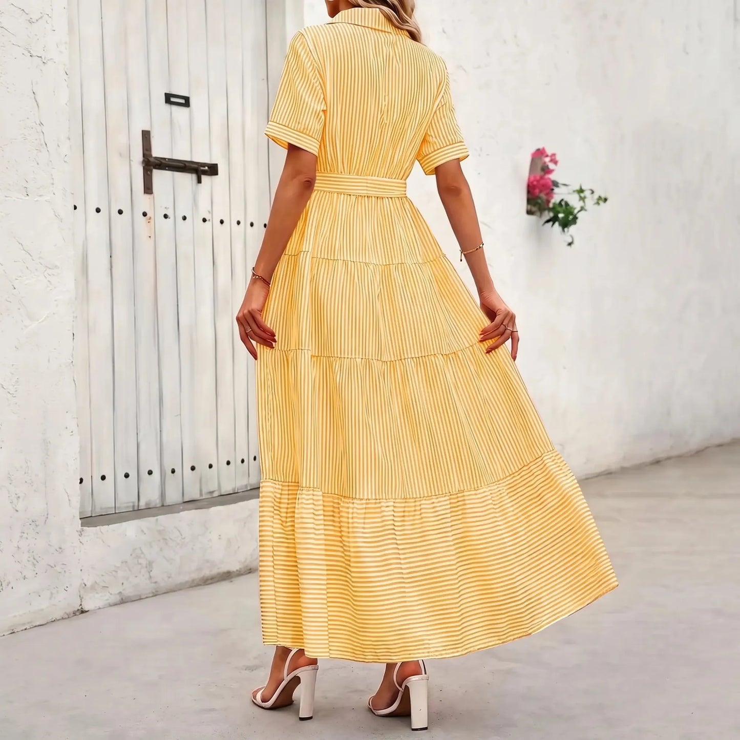 Robe Riviera — chemise longue rayée à ceinture